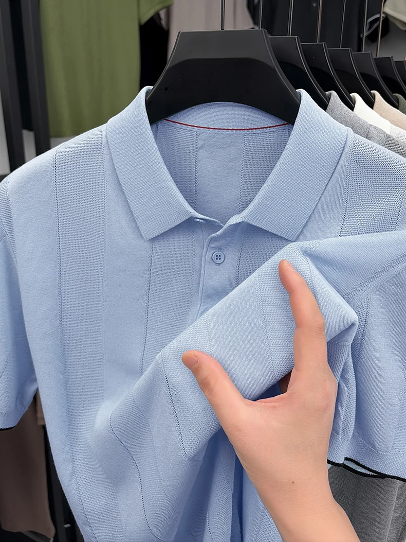 Good Lyocell 59.4% Knit Polo Men 2026 Summer Trendy Breathable Knitwear Short Sleeve Tops Turn Down Collar Linen Knitting Shirt