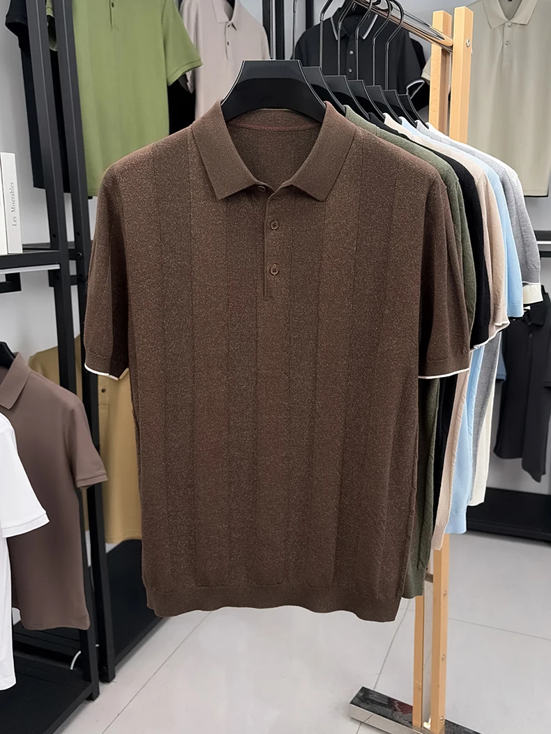Good Lyocell 59.4% Knit Polo Men 2026 Summer Trendy Breathable Knitwear Short Sleeve Tops Turn Down Collar Linen Knitting Shirt
