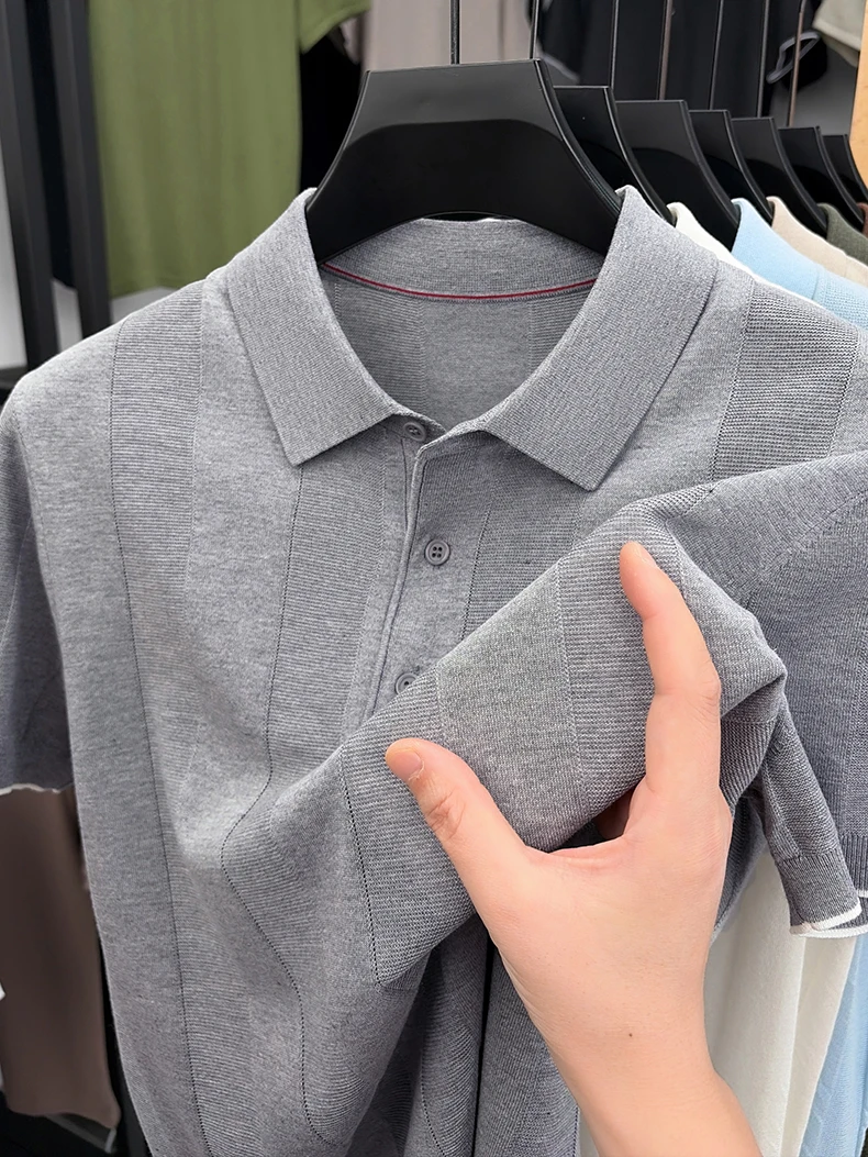 Good Lyocell 59.4% Knit Polo Men 2026 Summer Trendy Breathable Knitwear Short Sleeve Tops Turn Down Collar Linen Knitting Shirt