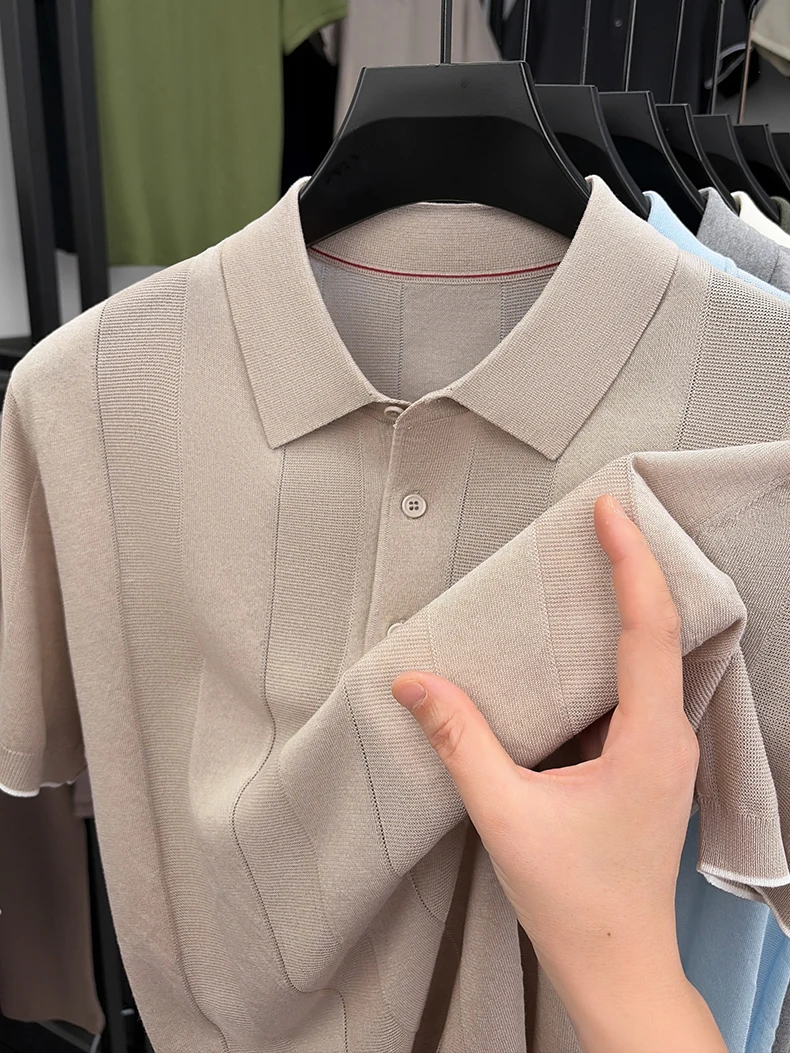 Good Lyocell 59.4% Knit Polo Men 2026 Summer Trendy Breathable Knitwear Short Sleeve Tops Turn Down Collar Linen Knitting Shirt