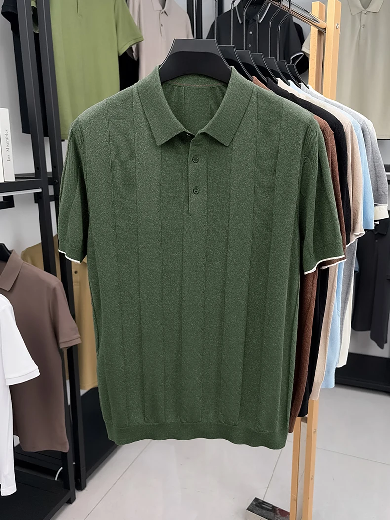 Good Lyocell 59.4% Knit Polo Men 2026 Summer Trendy Breathable Knitwear Short Sleeve Tops Turn Down Collar Linen Knitting Shirt