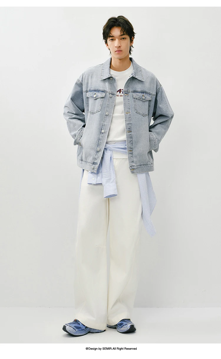 Semir Retro Jacket Unisex 2026 Spring Denim Loose Lapel Casual Versatile Fashion Comfortable Daily Wear Outerwear