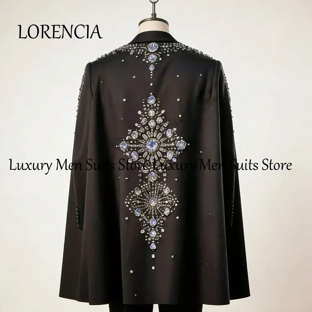 Elegant Rhinestone Male Suits with Cloak 2 Pieces Set Sparkling Wedding Party Tuxedos Groom Wear Customized disfraz de hombre