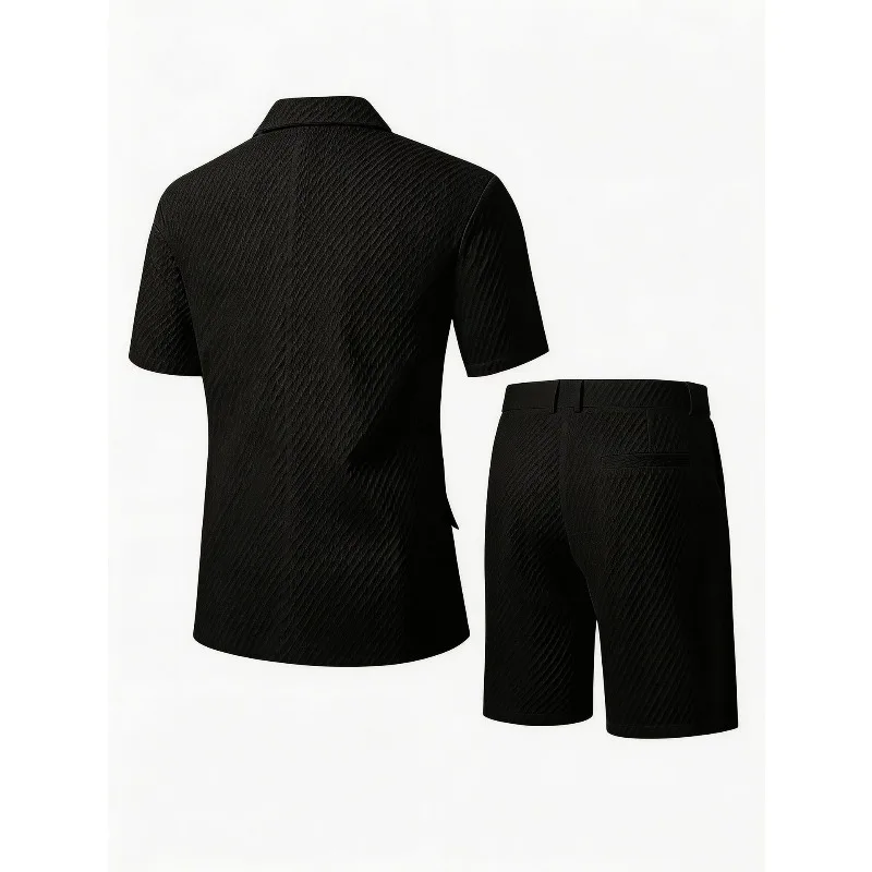 KIDWHXR Men Suit Set Summer British Style Solid Color Short Sleeve Male Outfit Slim Breathable Business Wedding Man 2-piece Suit
