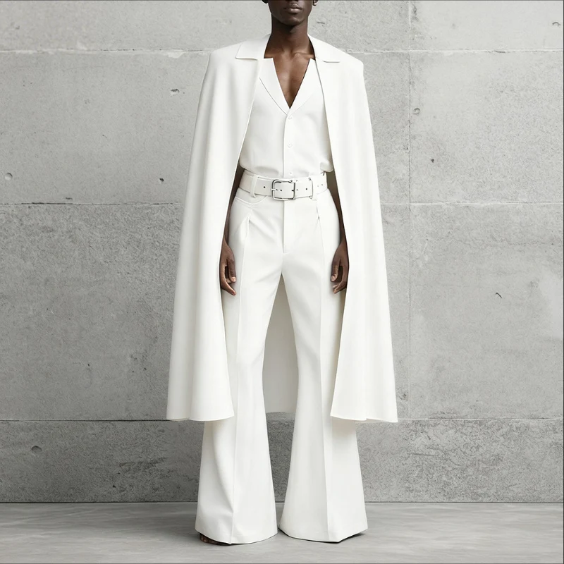 INCERUN Men Sets Solid Color Lapel Long Sleeve Long Style Cloak Blazer & Pants 2PCS Streetwear Loose Fashion Men's Casual Suits