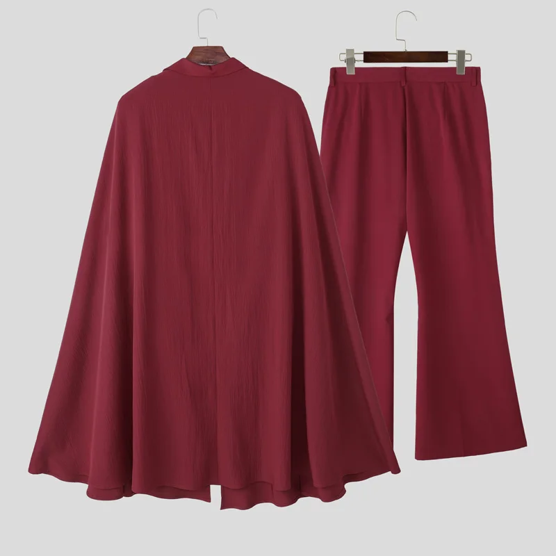 INCERUN Men Sets Solid Color Lapel Long Sleeve Long Style Cloak Blazer & Pants 2PCS Streetwear Loose Fashion Men's Casual Suits