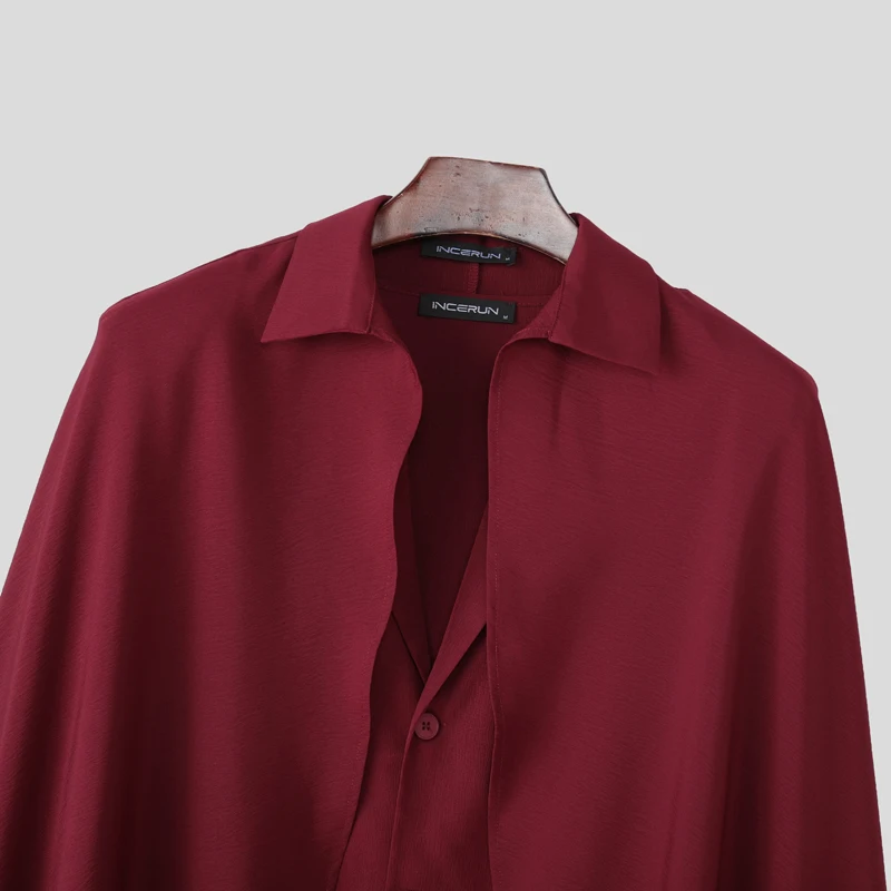 INCERUN Men Sets Solid Color Lapel Long Sleeve Long Style Cloak Blazer & Pants 2PCS Streetwear Loose Fashion Men's Casual Suits