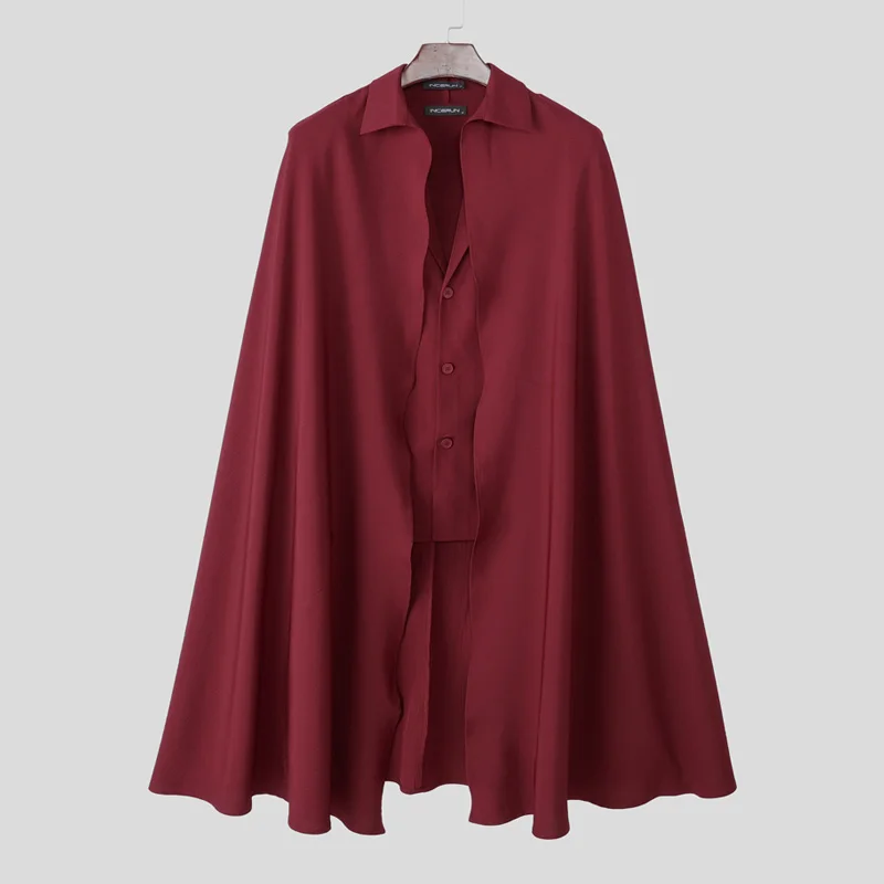 INCERUN Men Sets Solid Color Lapel Long Sleeve Long Style Cloak Blazer & Pants 2PCS Streetwear Loose Fashion Men's Casual Suits