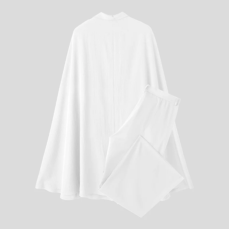 INCERUN Men Sets Solid Color Lapel Long Sleeve Long Style Cloak Blazer & Pants 2PCS Streetwear Loose Fashion Men's Casual Suits