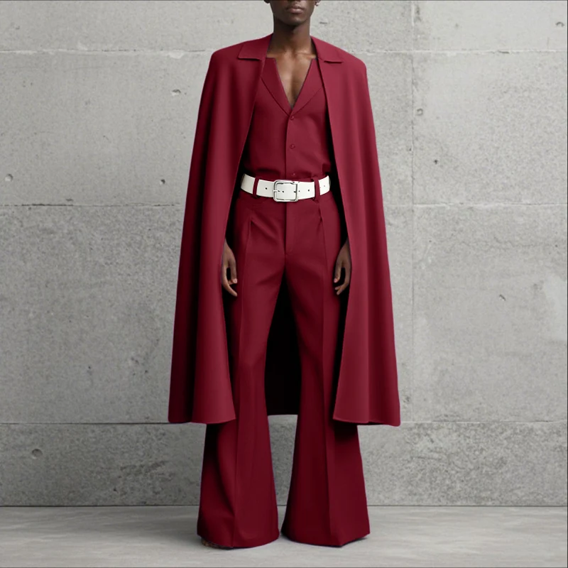 INCERUN Men Sets Solid Color Lapel Long Sleeve Long Style Cloak Blazer & Pants 2PCS Streetwear Loose Fashion Men's Casual Suits
