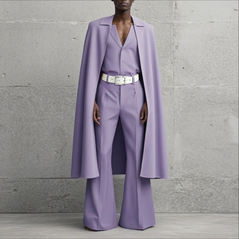 INCERUN Men Sets Solid Color Lapel Long Sleeve Long Style Cloak Blazer & Pants 2PCS Streetwear Loose Fashion Men's Casual Suits