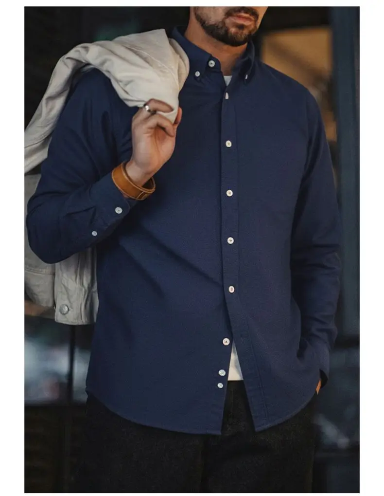 Maden Men's Casual Long Sleeve Shirt Autumn Thin Lightweight Cotton Brushed Fabric Jacket Outerwear Comfortable Everyday Wear
