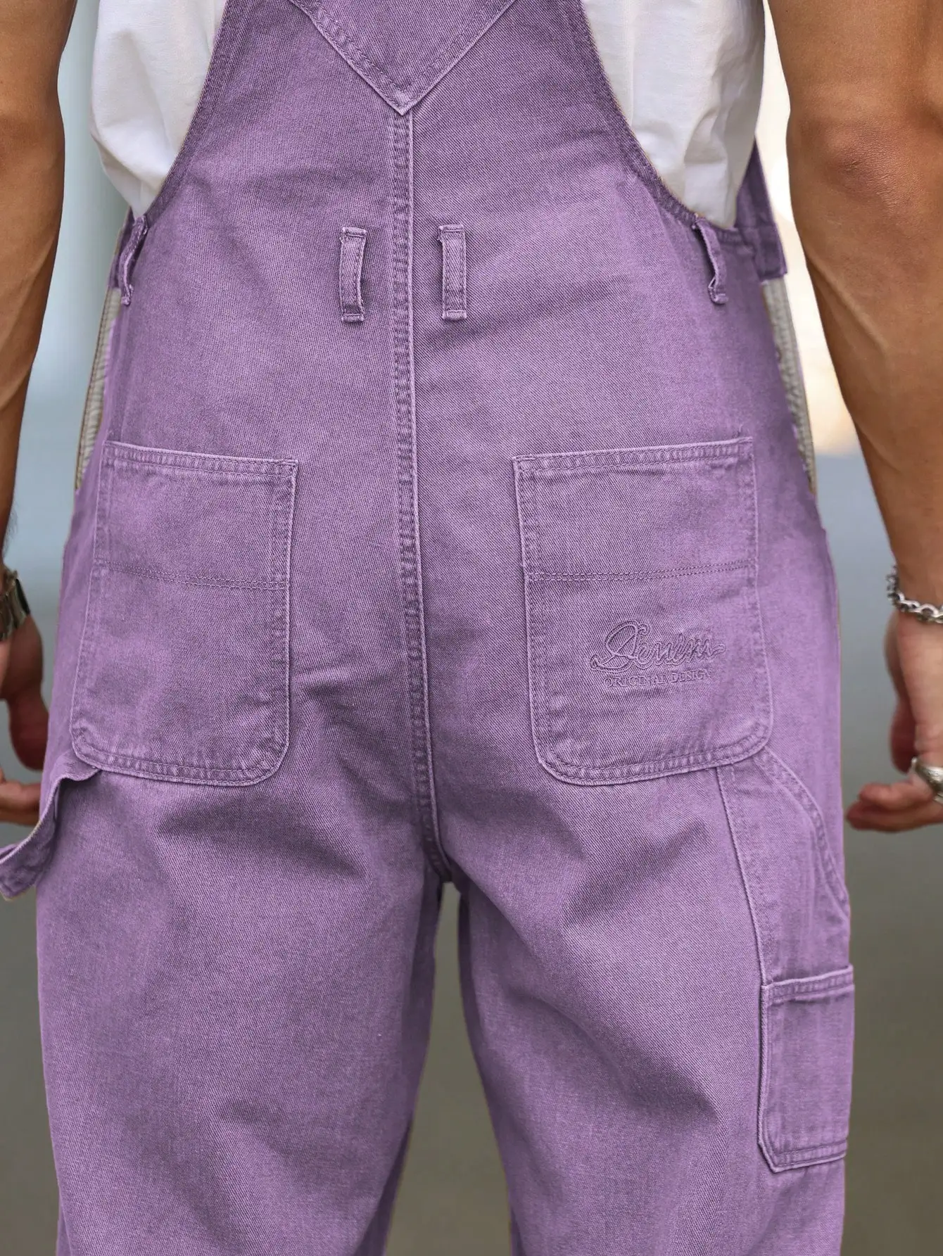 Men's Four - Season Purple Loose Denim Overalls, Daily Casual Street Trend Suspender Pants