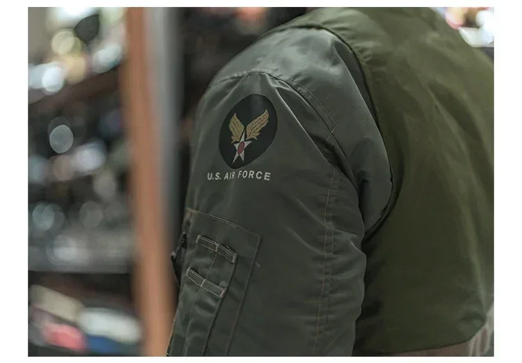 Men Vintage 1955 USAF MA-1 Pilot Bomber Jacket Military Windproof Coat Spring Winter Retro Outerwear for Daily Riding heavy weig
