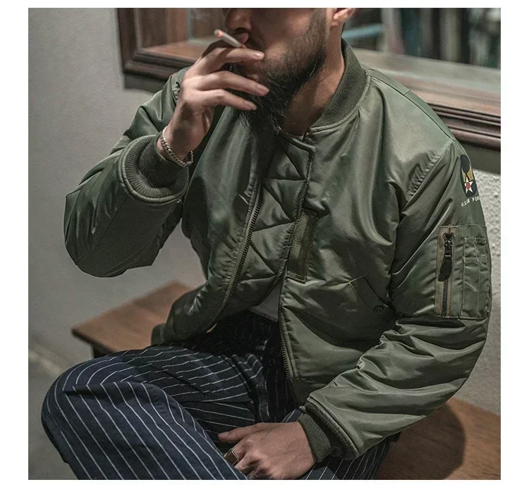 Men Vintage 1955 USAF MA-1 Pilot Bomber Jacket Military Windproof Coat Spring Winter Retro Outerwear for Daily Riding heavy weig