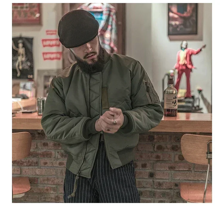 Men Vintage 1955 USAF MA-1 Pilot Bomber Jacket Military Windproof Coat Spring Winter Retro Outerwear for Daily Riding heavy weig