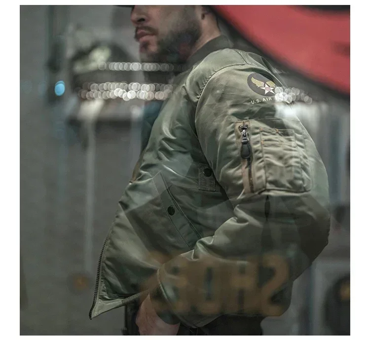Men Vintage 1955 USAF MA-1 Pilot Bomber Jacket Military Windproof Coat Spring Winter Retro Outerwear for Daily Riding heavy weig