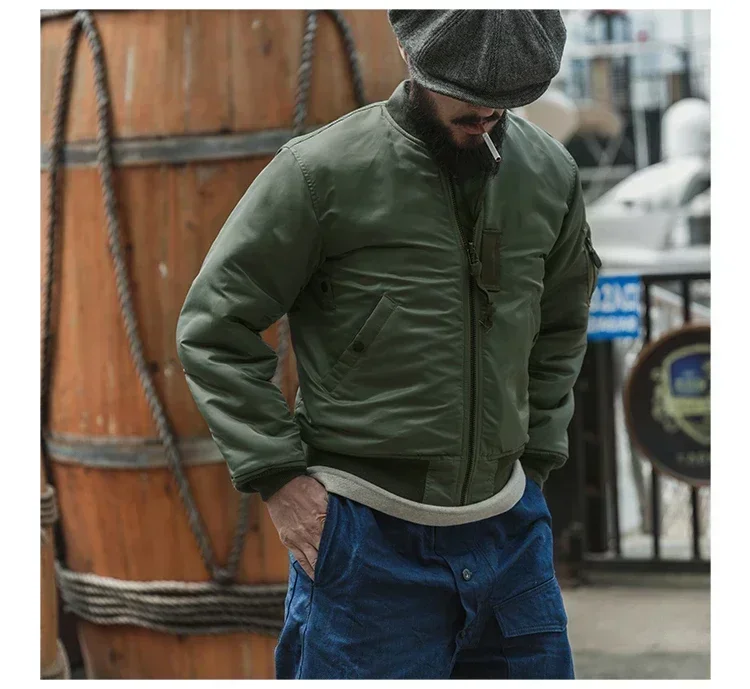 Men Vintage 1955 USAF MA-1 Pilot Bomber Jacket Military Windproof Coat Spring Winter Retro Outerwear for Daily Riding heavy weig