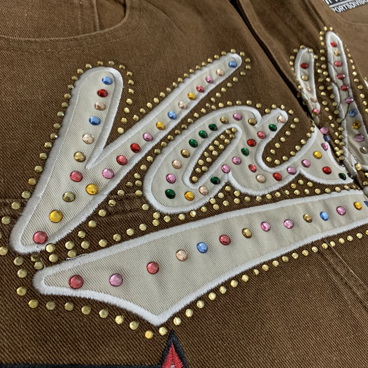 Shinning Diamond Letter Embroidery Badge Baggy Jeans for Men Vintage Straight Loose Casual Denim Trousers Oversized
