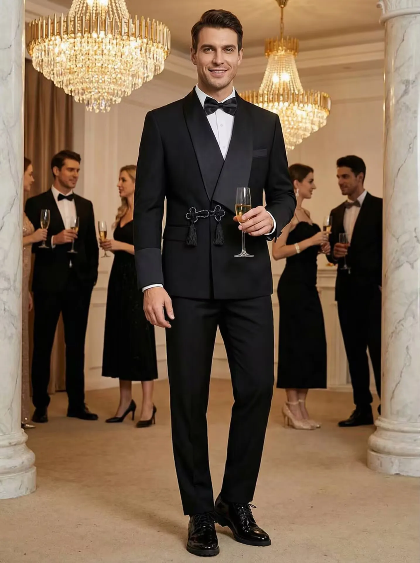 Modern Men's Slim Fit Tuxedo Suit with Tassel Shawl Collar High Quality Groom's Wedding Outfit Jacket And Pants Two-Piece Set