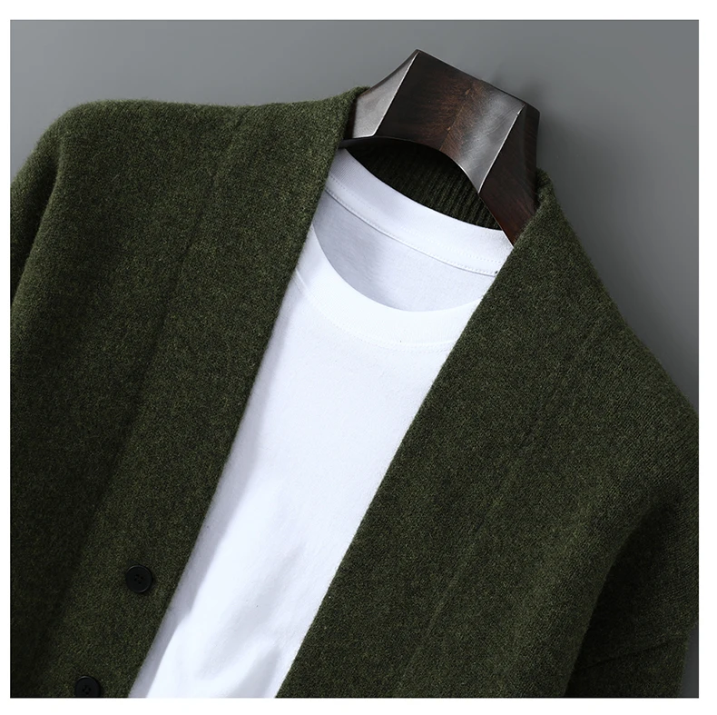 2025 Autumn Winter New Thick Cardigan 100% Pure Wool Men's Versatile Jacket V-Neck Loose Casual Highend Knitted Cashmere Sweater