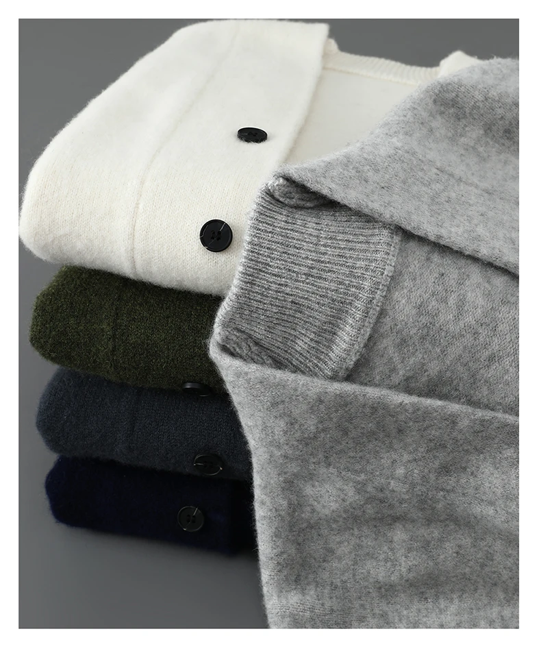 2025 Autumn Winter New Thick Cardigan 100% Pure Wool Men's Versatile Jacket V-Neck Loose Casual Highend Knitted Cashmere Sweater