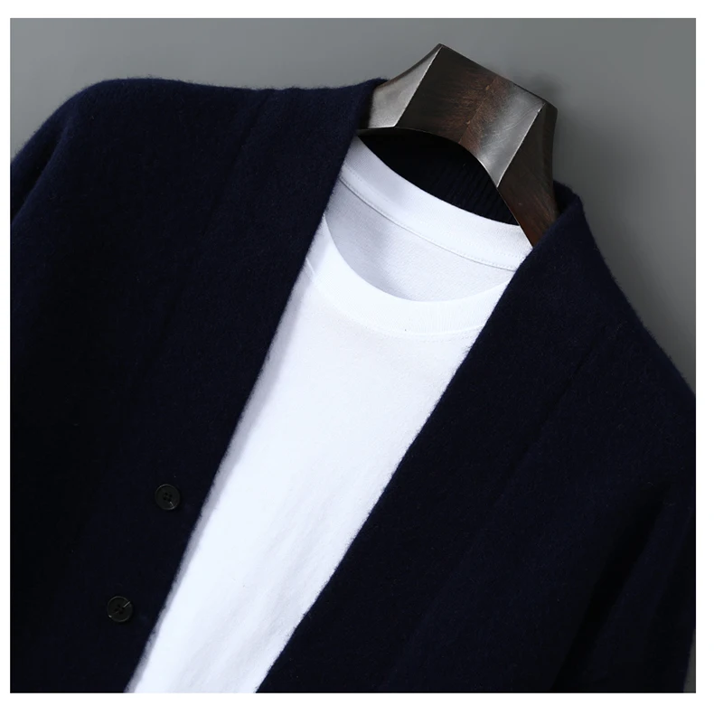 2025 Autumn Winter New Thick Cardigan 100% Pure Wool Men's Versatile Jacket V-Neck Loose Casual Highend Knitted Cashmere Sweater