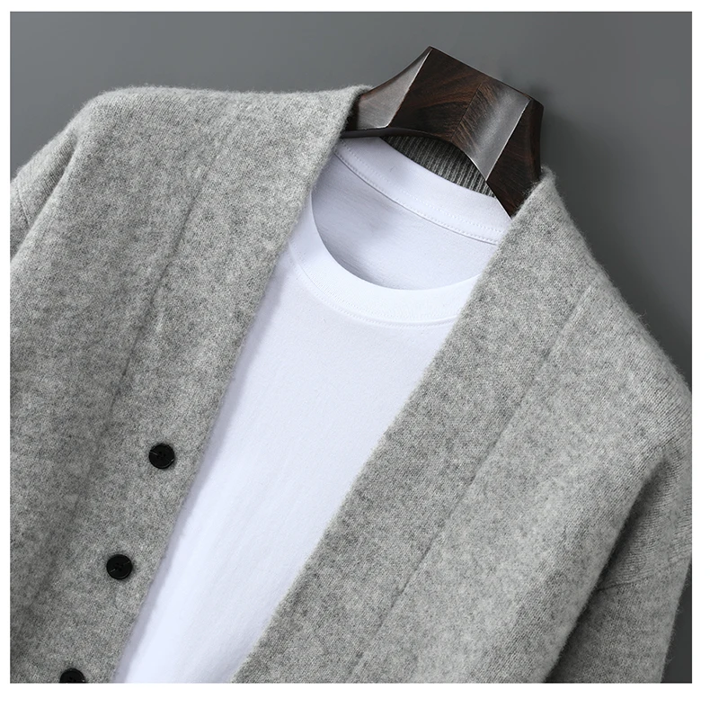 2025 Autumn Winter New Thick Cardigan 100% Pure Wool Men's Versatile Jacket V-Neck Loose Casual Highend Knitted Cashmere Sweater