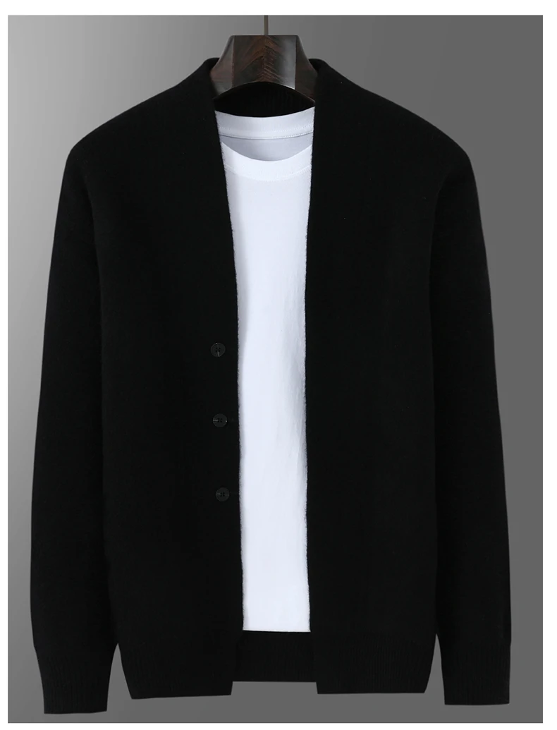 2025 Autumn Winter New Thick Cardigan 100% Pure Wool Men's Versatile Jacket V-Neck Loose Casual Highend Knitted Cashmere Sweater