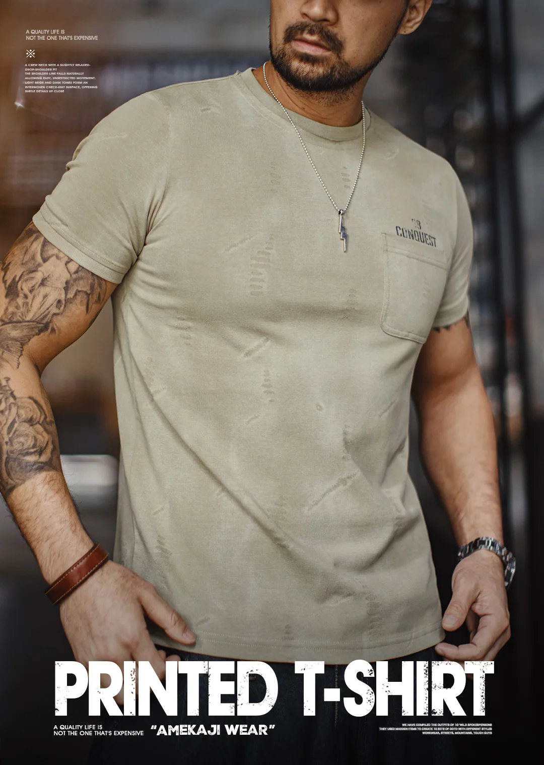 Maden Men's Workwear T-Shirt Square Pocket Letter Print Crew Neck Casual Short Sleeve Summer Lightweight Streetwear Top