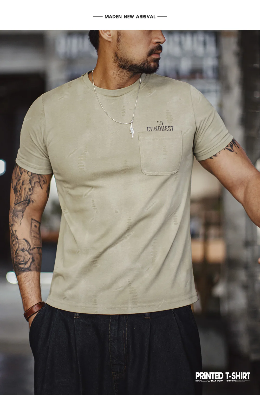 Maden Men's Workwear T-Shirt Square Pocket Letter Print Crew Neck Casual Short Sleeve Summer Lightweight Streetwear Top