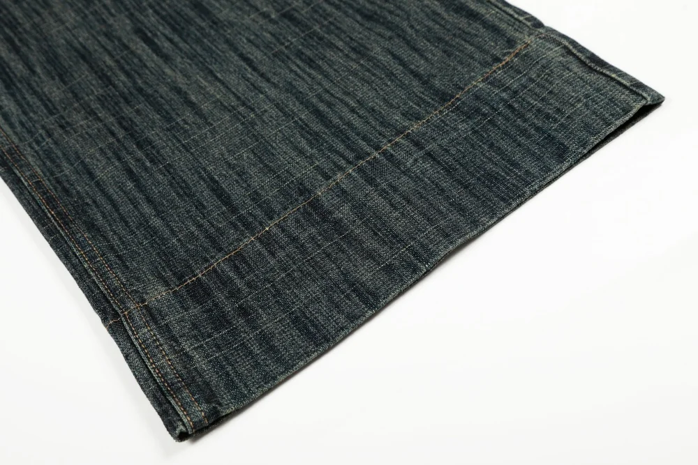 Pocket Spliced Jeans Mens Retro Washed Distressed Casual Straight Baggy Wide Leg Denim Pants Man