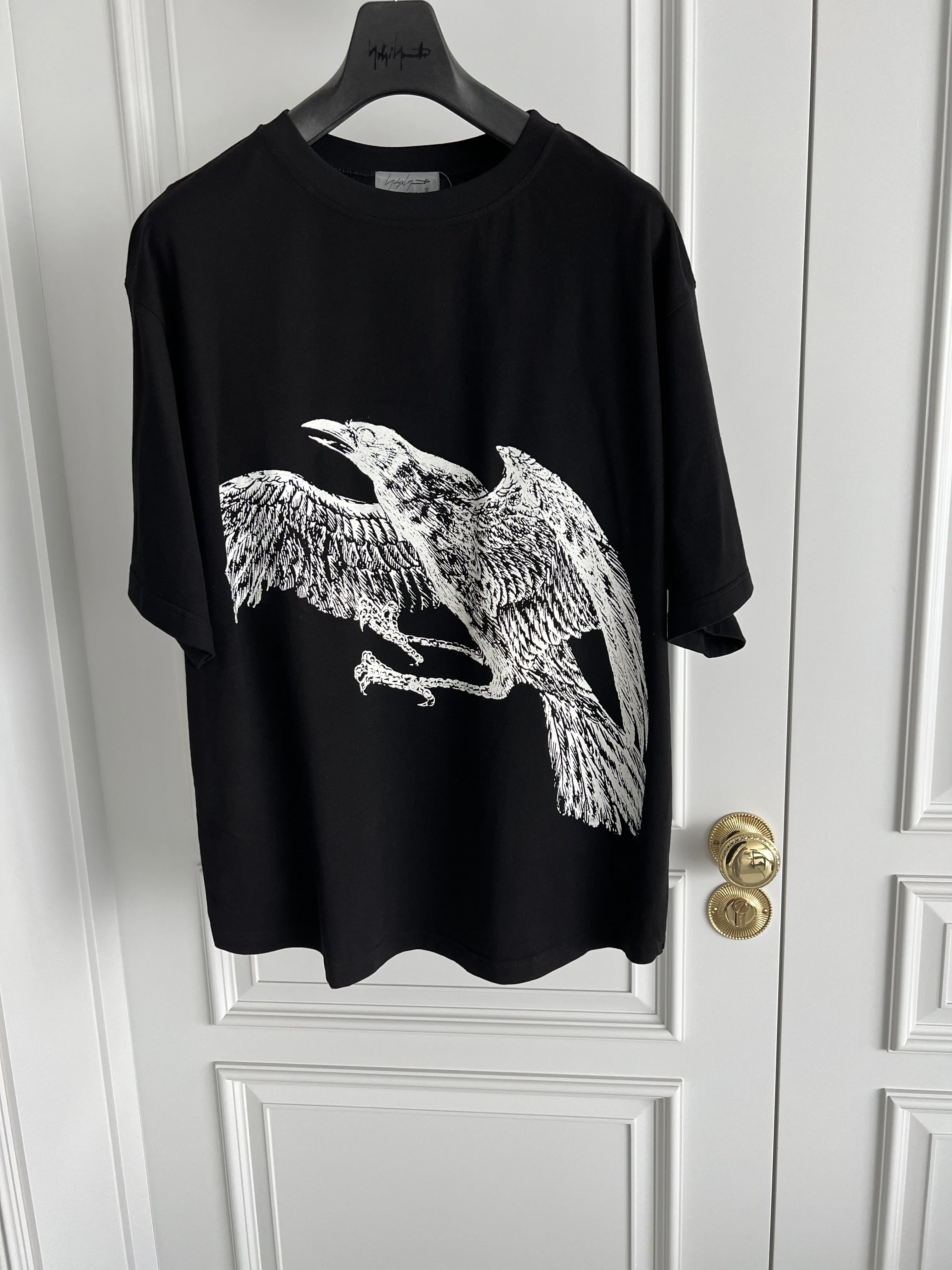 TOP-YAMAMOTO original Design Crow short-sleeved Black printed T-shirt, Japanese niche trendy loose