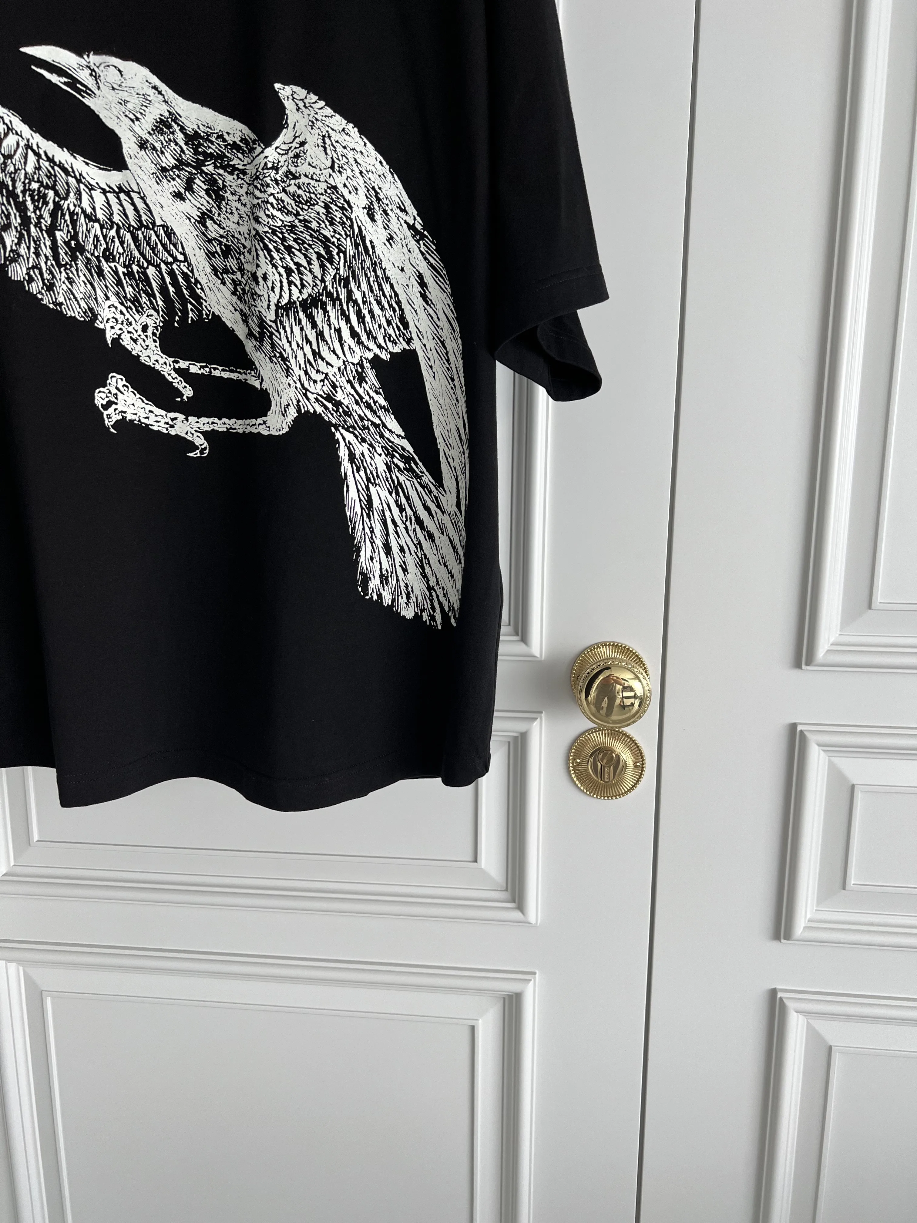 TOP-YAMAMOTO original Design Crow short-sleeved Black printed T-shirt, Japanese niche trendy loose