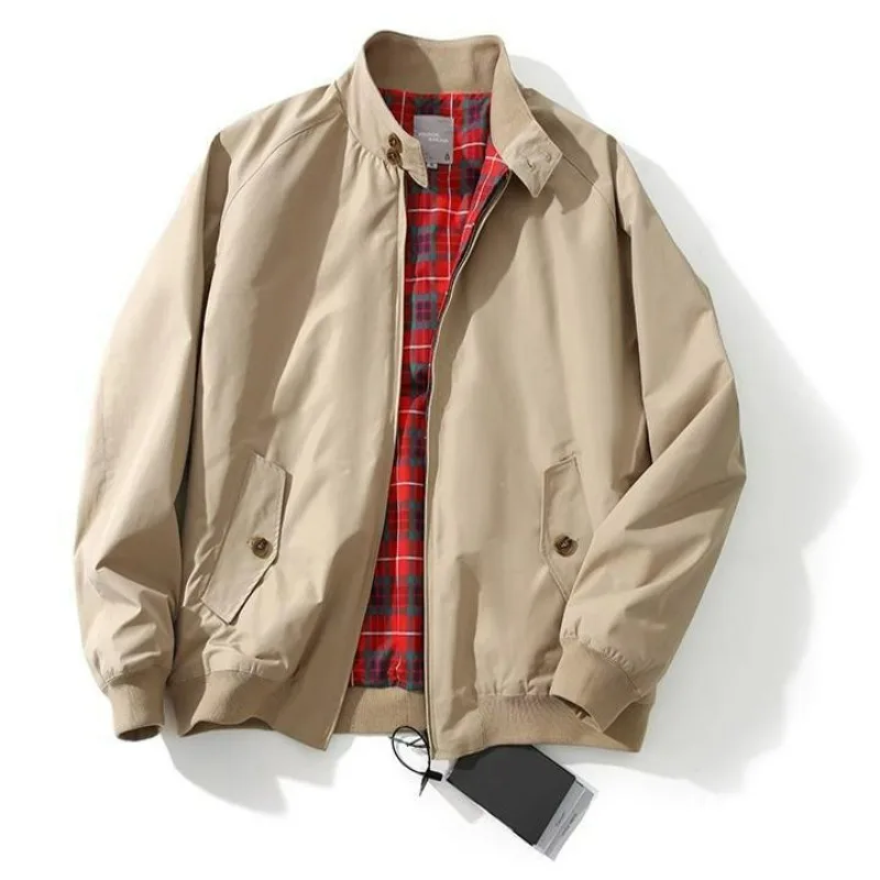 Spring Autumn Men Coat American Retro Thin Stand Collar Long Sleeve Male Outerwear Simple Solid Color Versatile Man Jacket