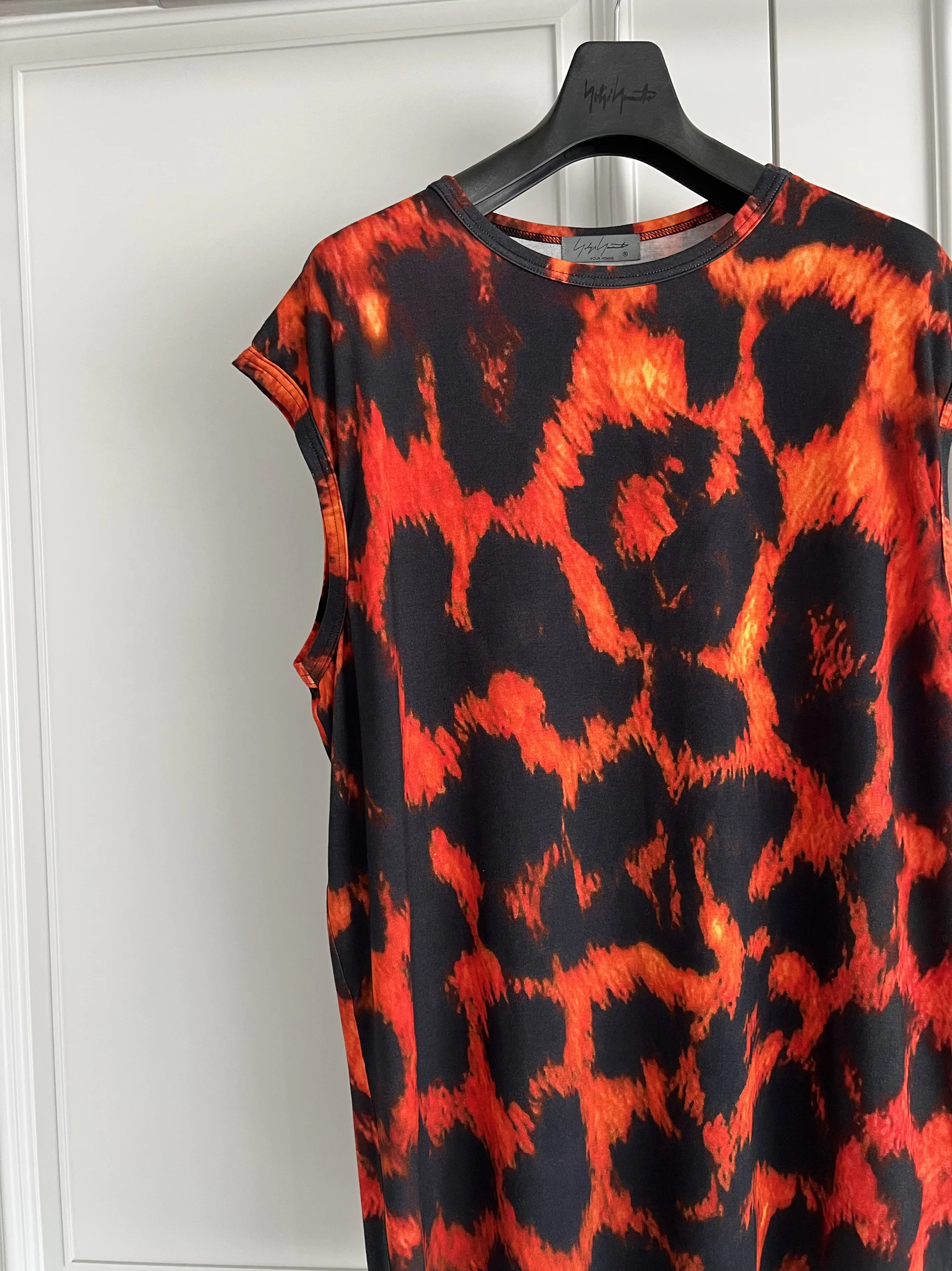 TOP-YAMAMOTO original design leopard print linen sky silk screen red vest undershirt