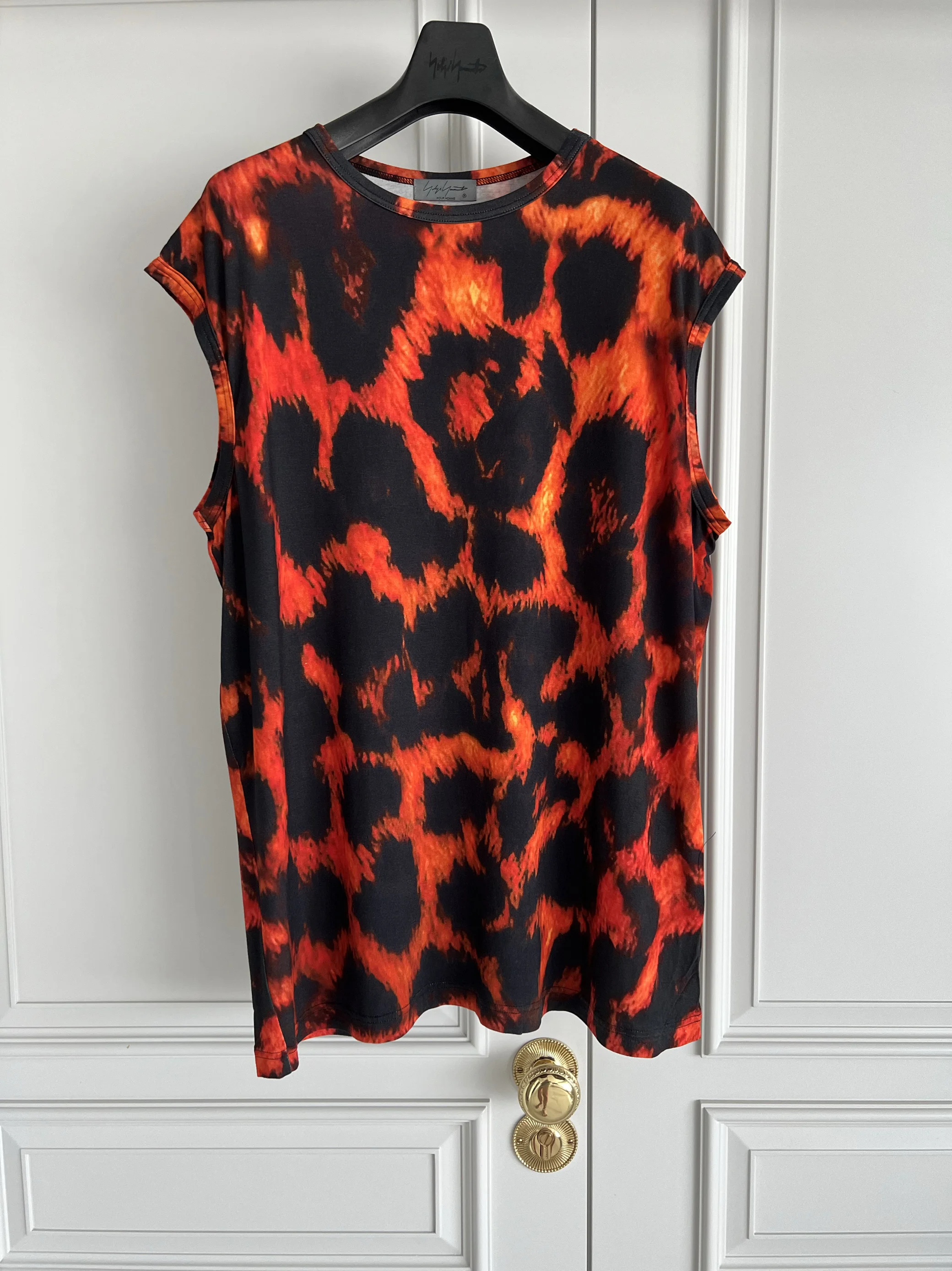 TOP-YAMAMOTO original design leopard print linen sky silk screen red vest undershirt