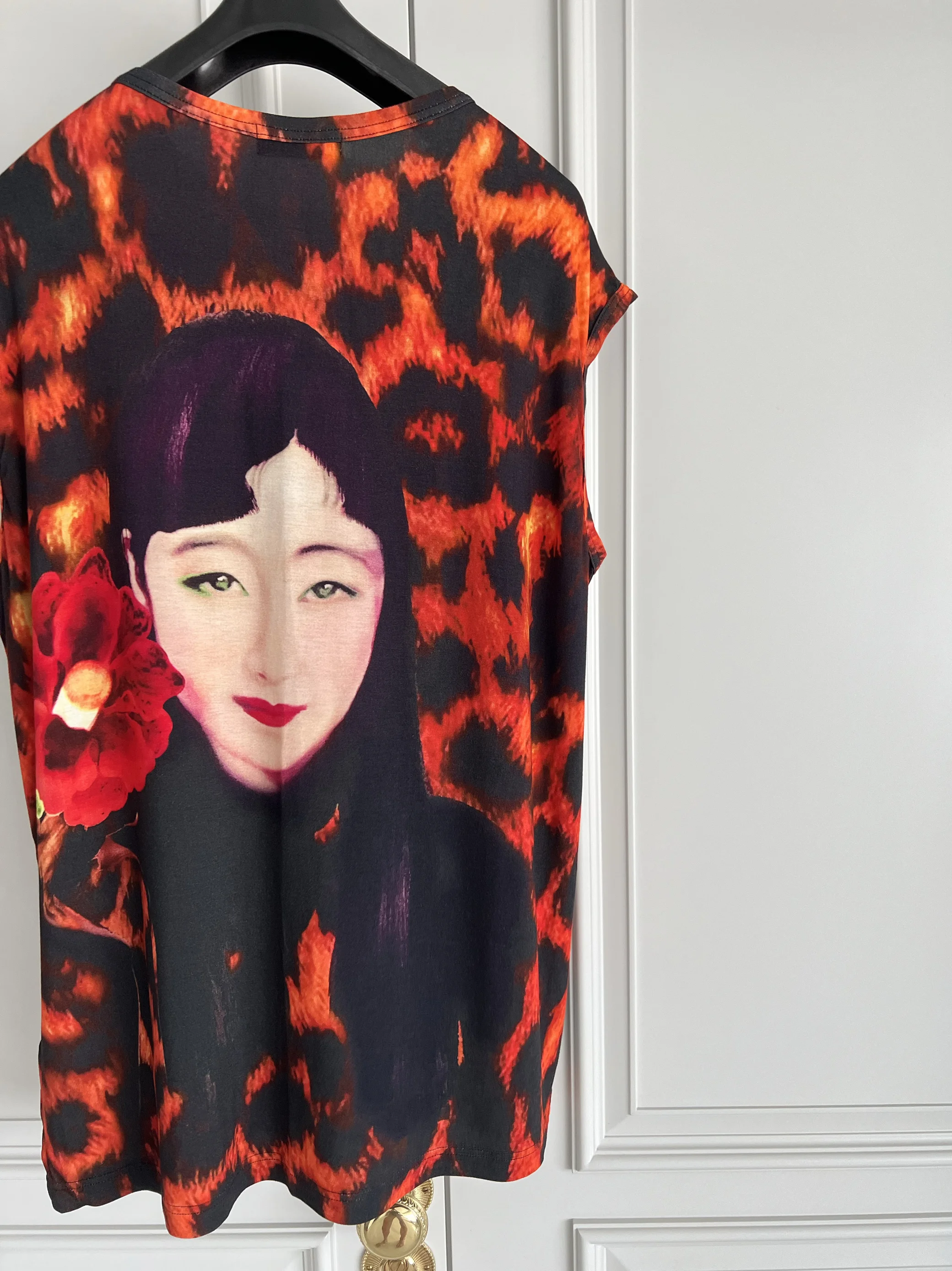 TOP-YAMAMOTO original design leopard print linen sky silk screen red vest undershirt