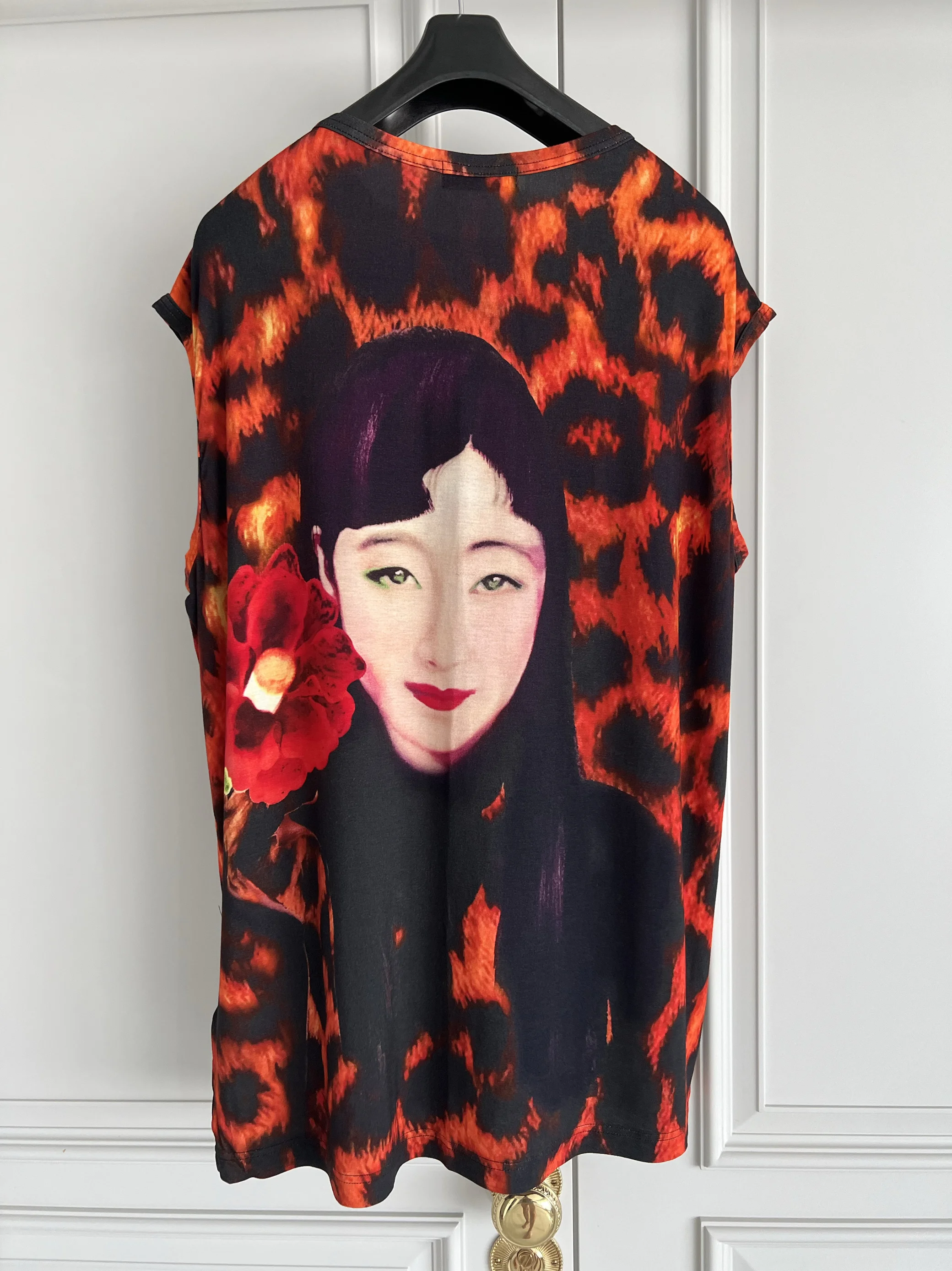 TOP-YAMAMOTO original design leopard print linen sky silk screen red vest undershirt