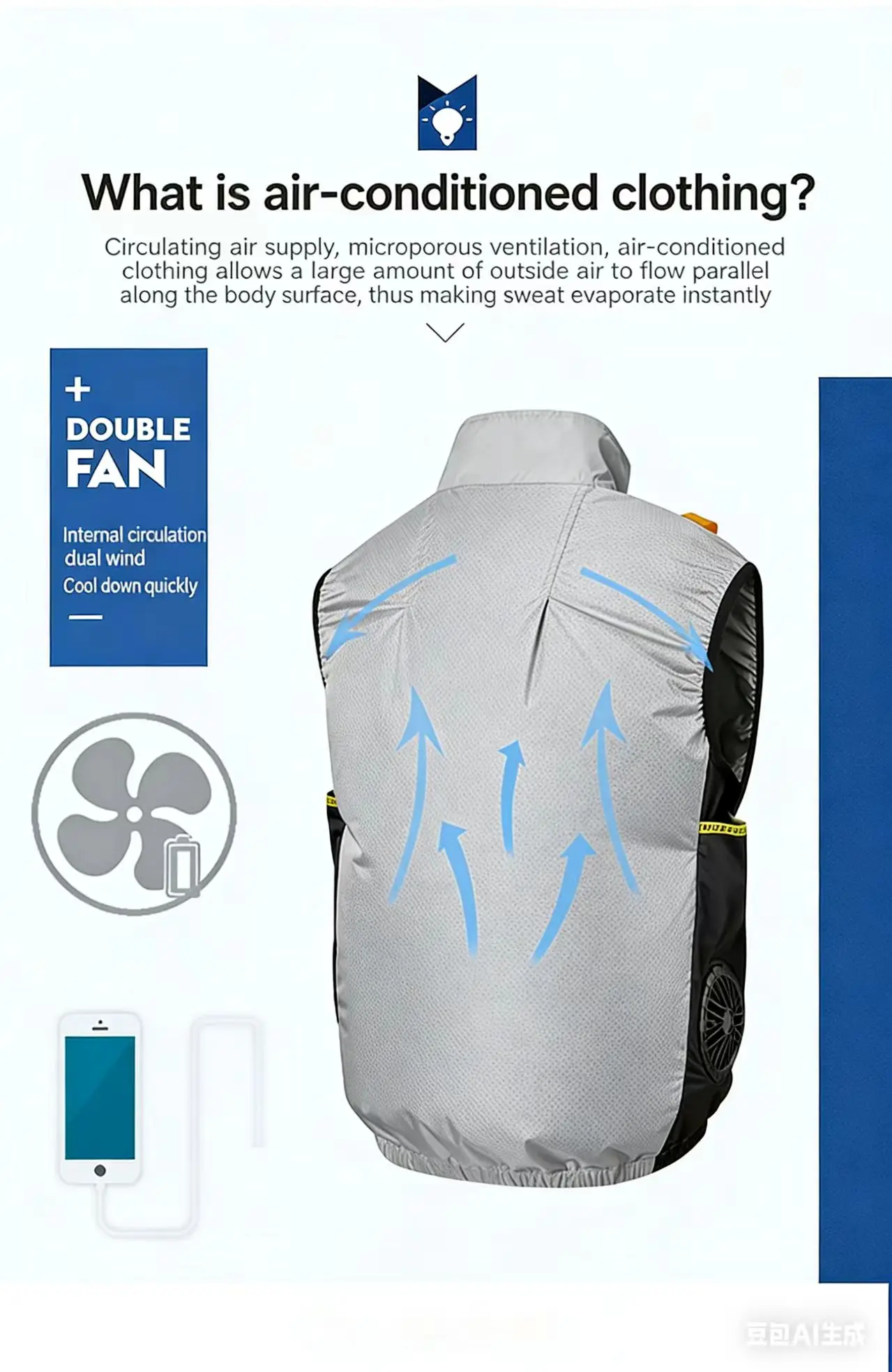 Summer Sports Fan Air-Conditioning Clothing, Cool and Lightweight for Men and Women, Travel Brand Outdoor Vest, Jacket, Sun Protection Windbreaker, Fishing Workwear