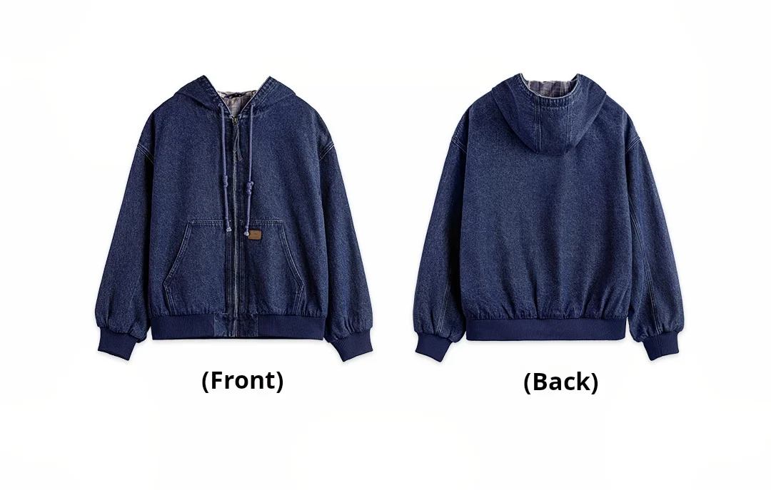 Maden Vintage J130 Heavyweight Hooded Jacket Canvas Classic Short Zip Front Solid Color Outerwear for Men Autumn Streetwear Coat