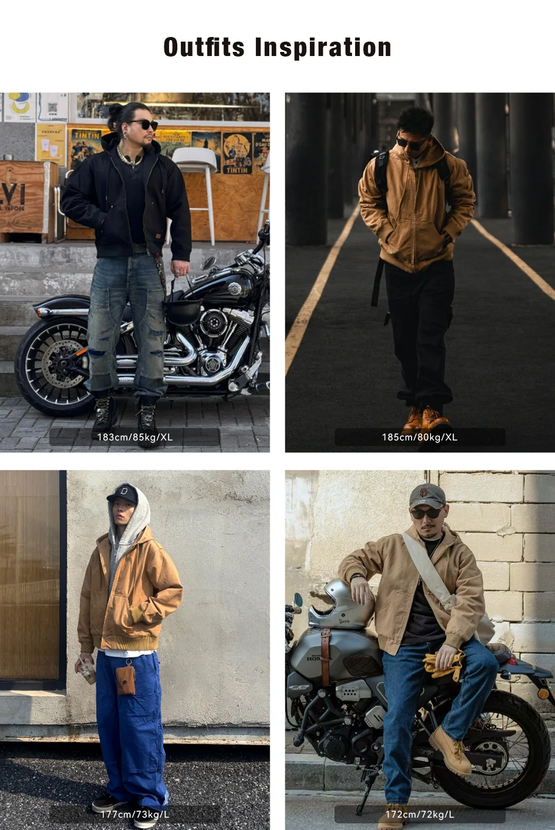 Maden Vintage J130 Heavyweight Hooded Jacket Canvas Classic Short Zip Front Solid Color Outerwear for Men Autumn Streetwear Coat