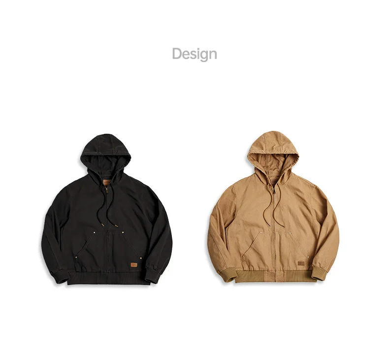 Maden Vintage J130 Heavyweight Hooded Jacket Canvas Classic Short Zip Front Solid Color Outerwear for Men Autumn Streetwear Coat