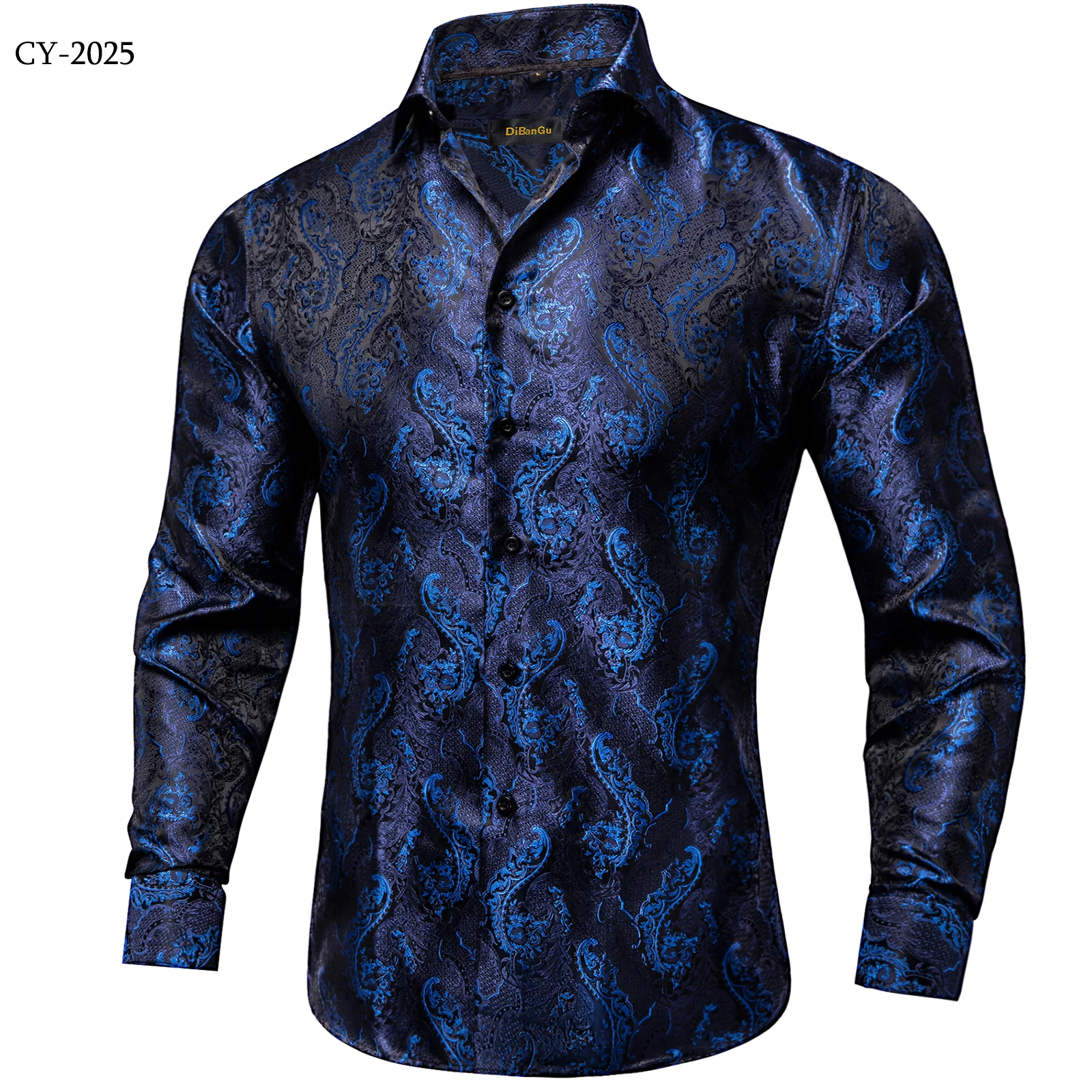 Men's Business Dress Shirts Black Gold Long Sleeve Formal Button-Down Collar Social Slim Fit Shirt Spring Man Casual Blouse