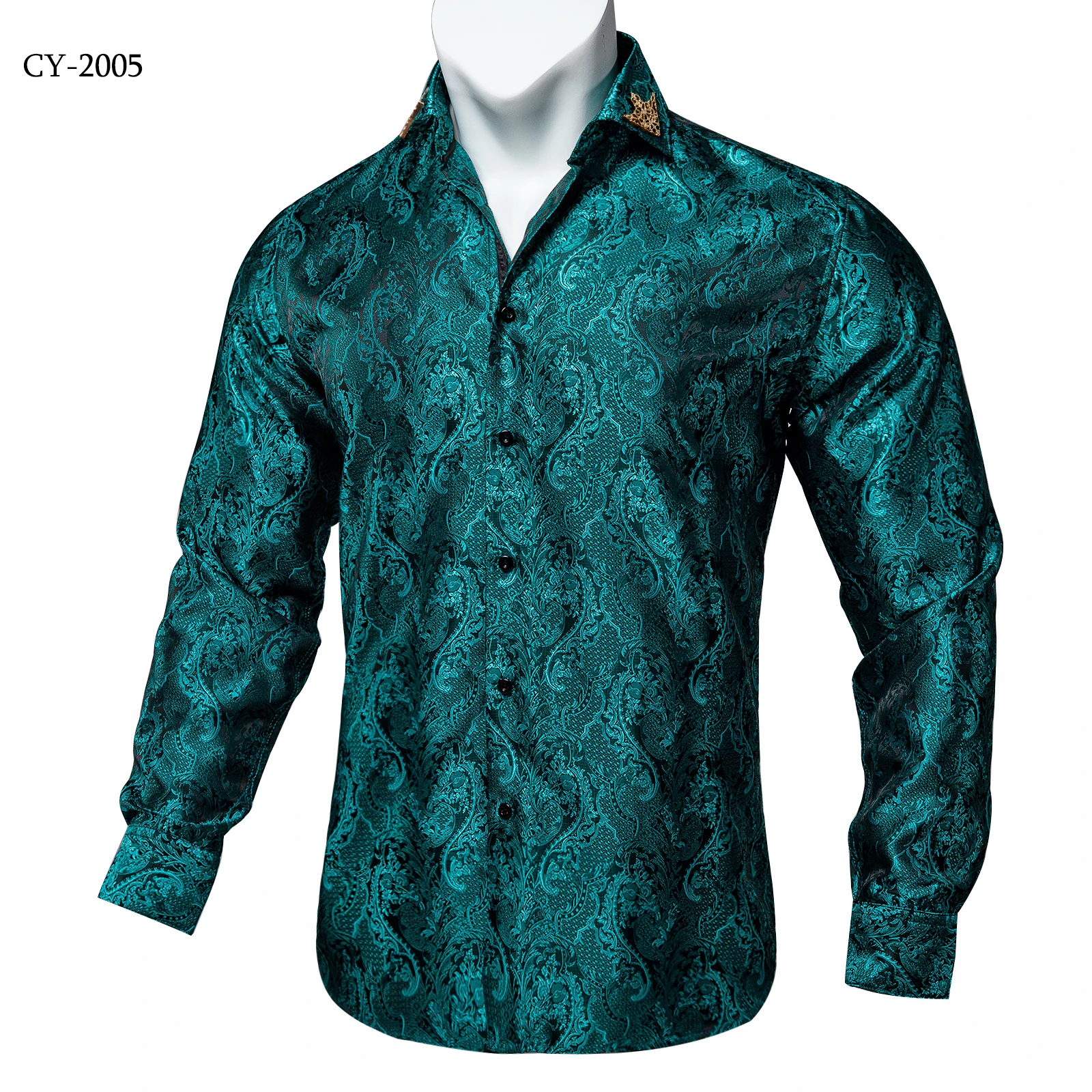 Men's Business Dress Shirts Black Gold Long Sleeve Formal Button-Down Collar Social Slim Fit Shirt Spring Man Casual Blouse