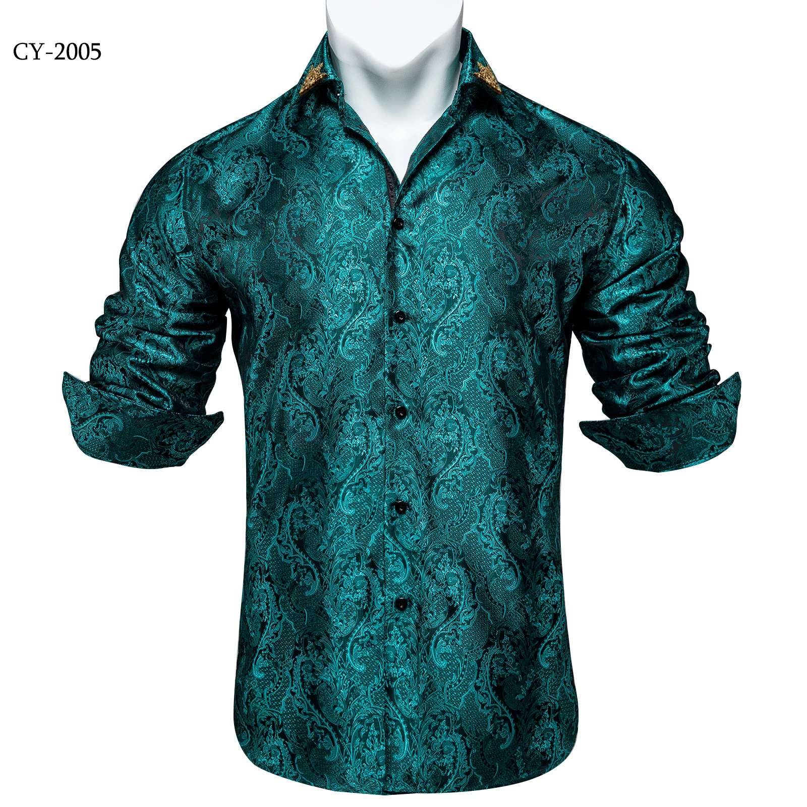 Men's Business Dress Shirts Black Gold Long Sleeve Formal Button-Down Collar Social Slim Fit Shirt Spring Man Casual Blouse