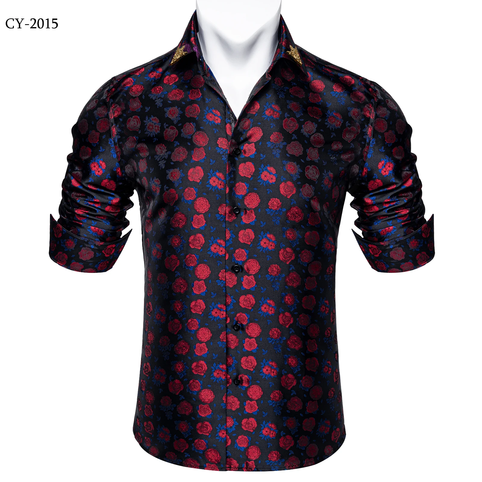 Men's Business Dress Shirts Black Gold Long Sleeve Formal Button-Down Collar Social Slim Fit Shirt Spring Man Casual Blouse