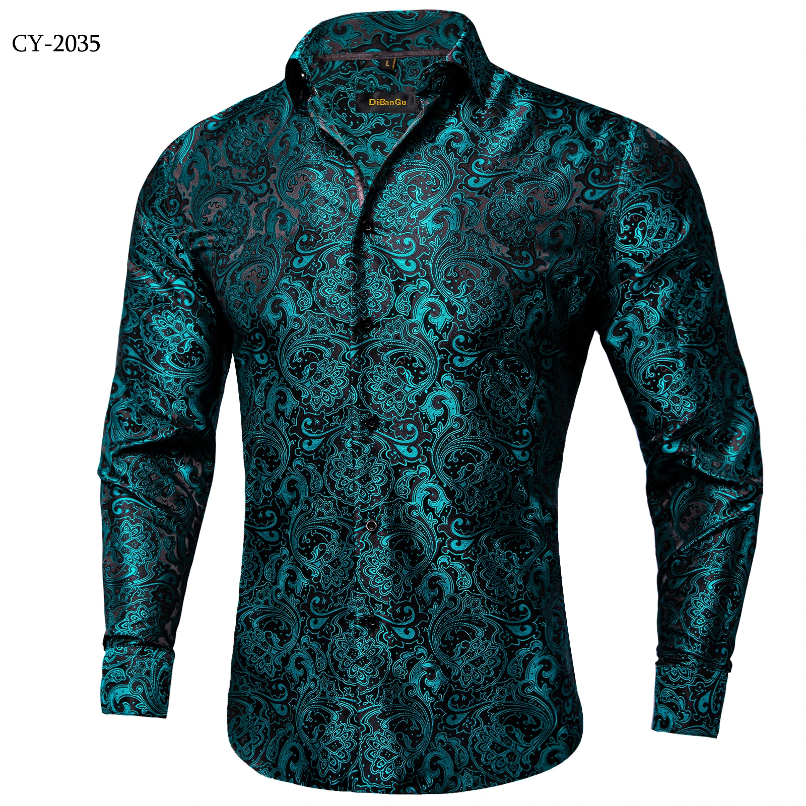Men's Business Dress Shirts Black Gold Long Sleeve Formal Button-Down Collar Social Slim Fit Shirt Spring Man Casual Blouse