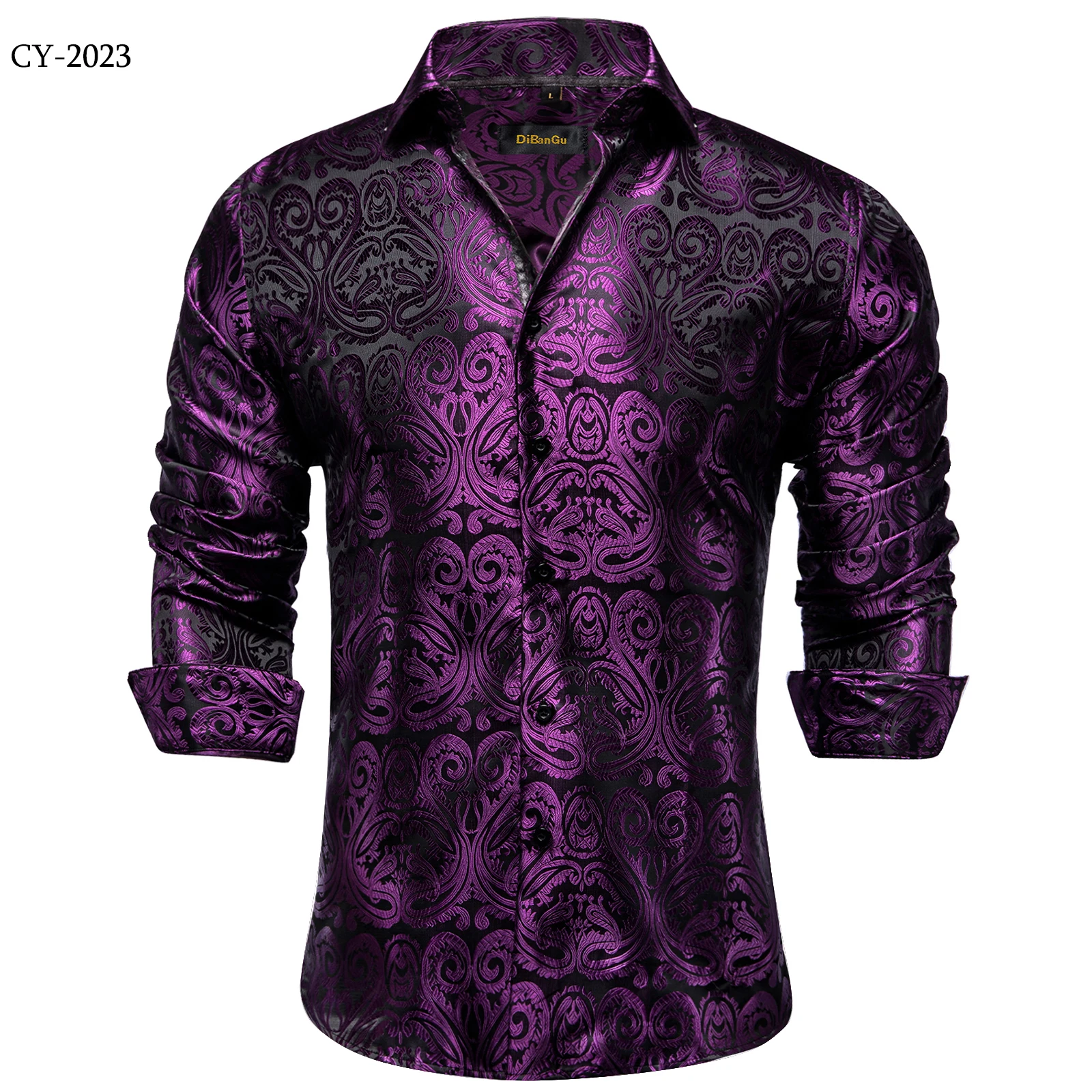 Men's Business Dress Shirts Black Gold Long Sleeve Formal Button-Down Collar Social Slim Fit Shirt Spring Man Casual Blouse