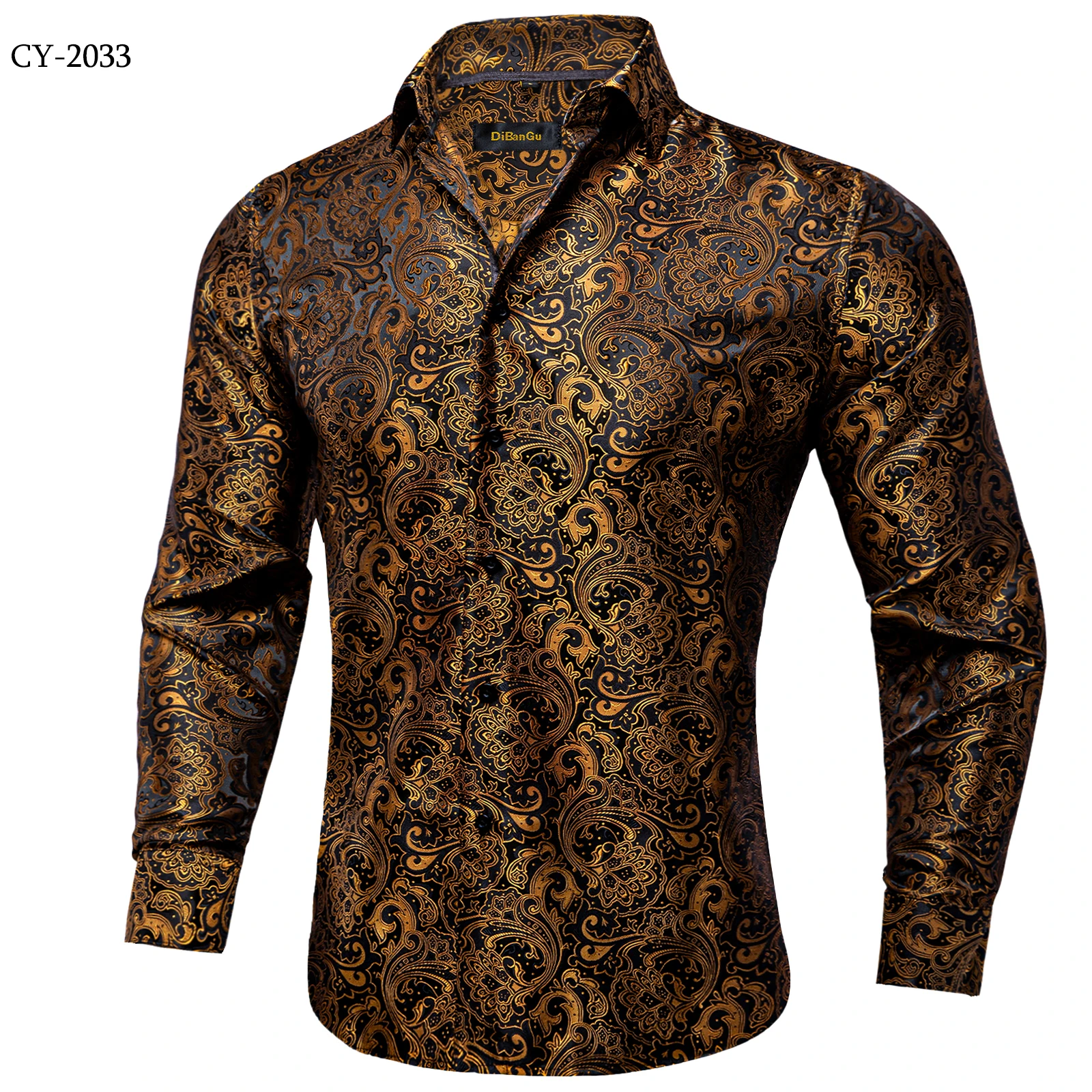 Men's Business Dress Shirts Black Gold Long Sleeve Formal Button-Down Collar Social Slim Fit Shirt Spring Man Casual Blouse